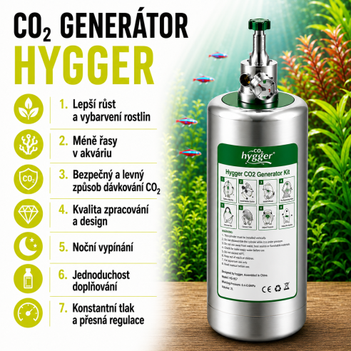 Hygger CO2 generátor s elektromagnetem + příslušenství v hodnotě 400 Kč zdarma
